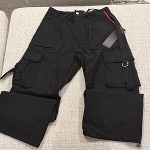 Women's Black Cargo Utility Pants with Strap Detail